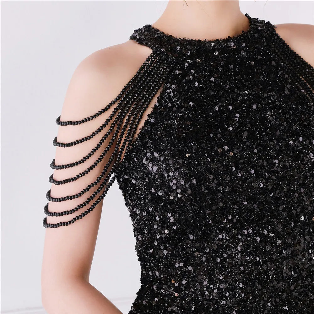 Vestido Corto de Fiesta con Perlas y Lentejuelas