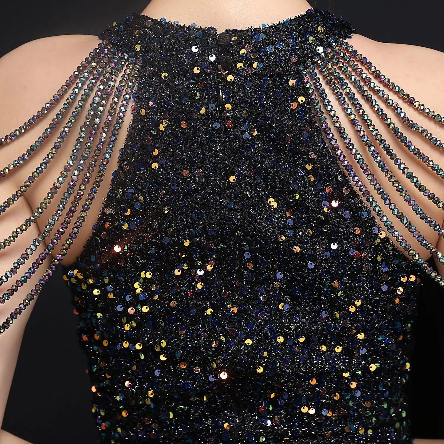 Vestido Corto de Fiesta con Perlas y Lentejuelas