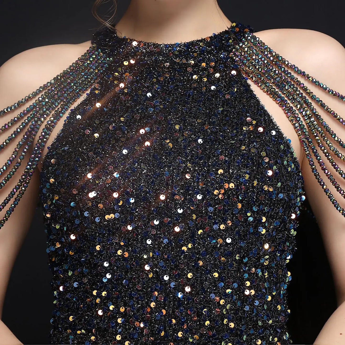 Vestido Corto de Fiesta con Perlas y Lentejuelas